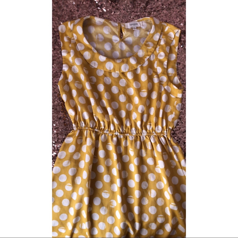 Mustard polka dot cute collar dress